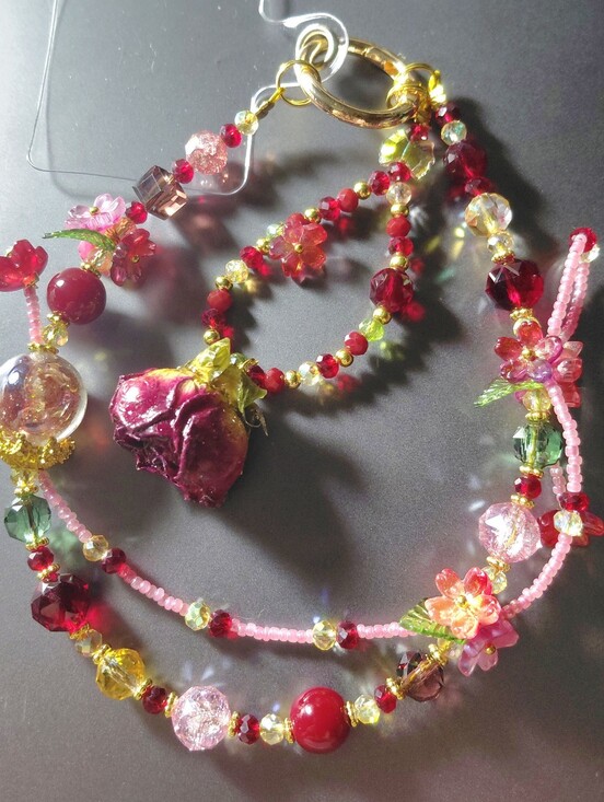 Accessories - Purse Charm / Keychain Red and Pink Floral with Red Rose